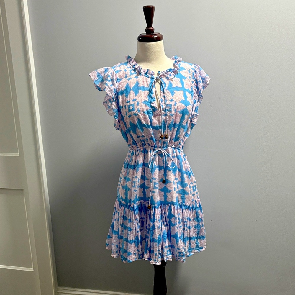 Oliphant Blue and Pink Floral Mini Dress